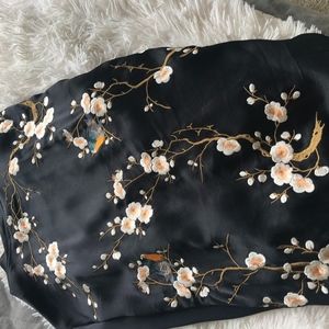 Black Silky Zara Flower Embroidered Jacket
